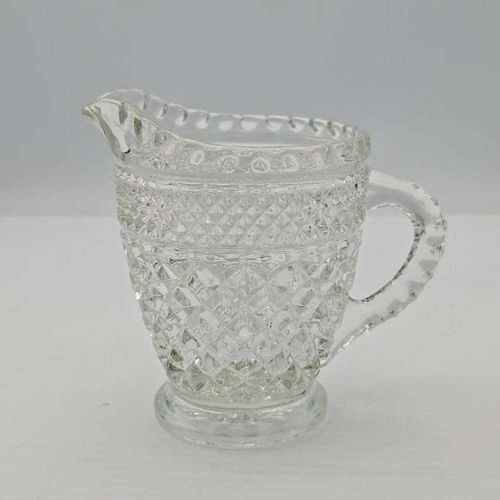 Vintage Anchor Hocking Wexford Glass Creamer Crystal Clear Diamond Cut Pattern